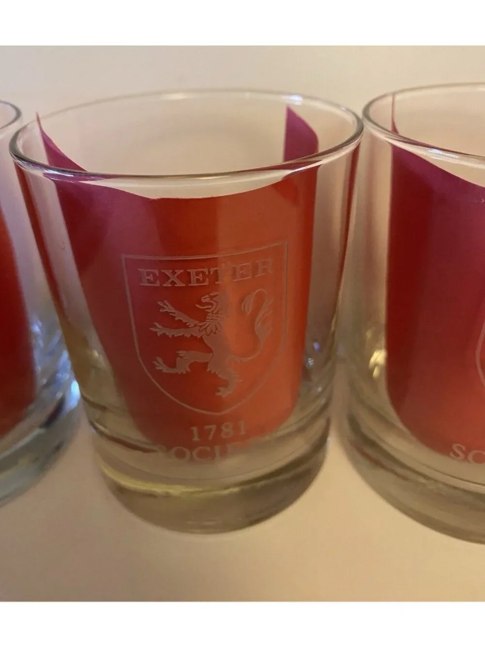 Set of 4 Phillips Exeter Academy 1781 Society Etched Rocks Glasses Low Ball Bar